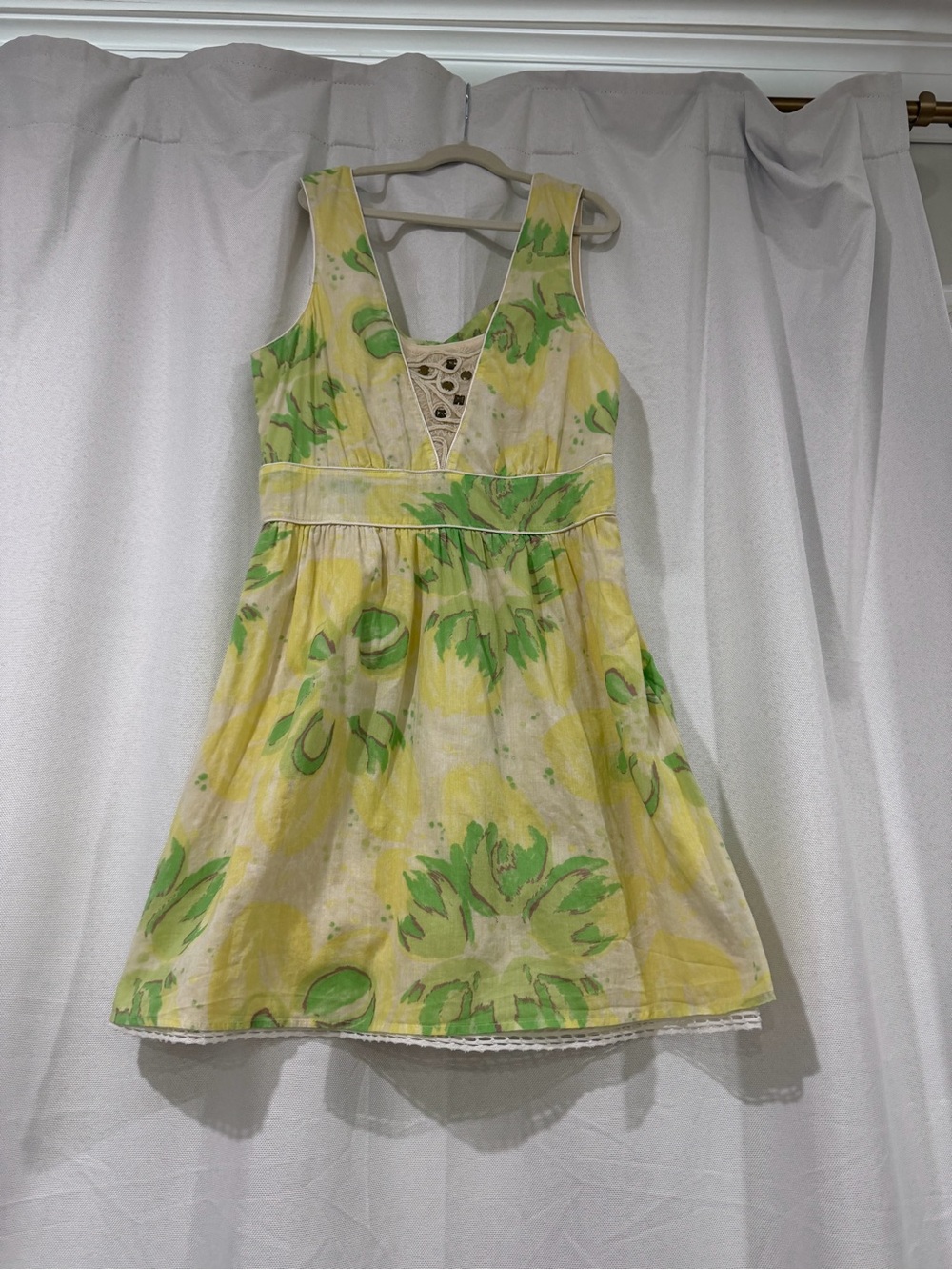 Free People Yellow and Green Floral V-Neck Sundress